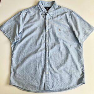 Ralph Lauren Untucked Fit Light Blue Cotton Short Sleeve Shirt Polo Pony Logo XL